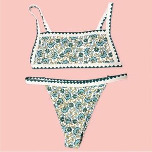 Floral Bikini Set with Green and Yellow Accents